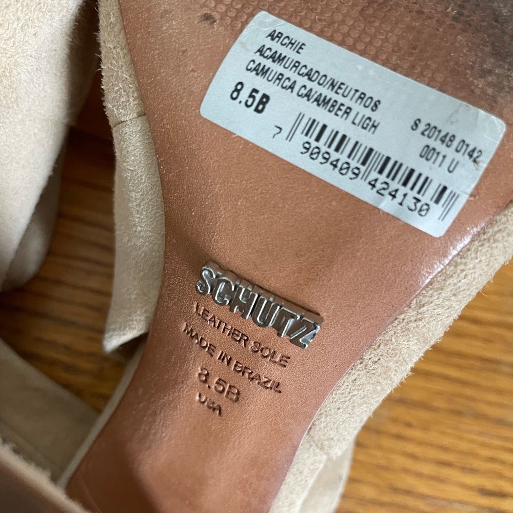 SCHUTZ Nude Suede Peep-Toe Ankle Tie Block Heel - Picture 5 of 6